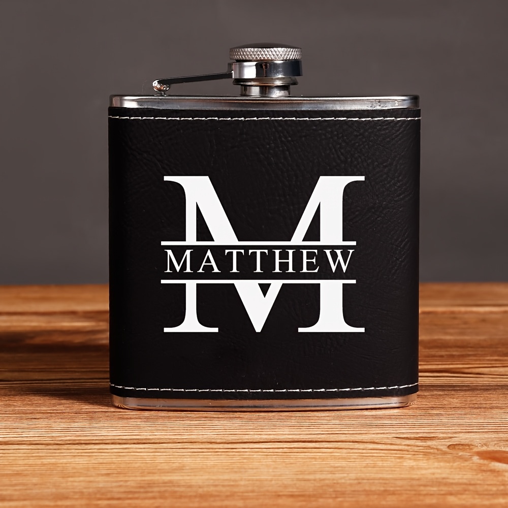TEMU 1pc 6-ounce Portable Leather Wine , Engraved With Your Name! The High-quality Leather Wrap Adds A Vibe. Perfect For To Fathers, , Or As A