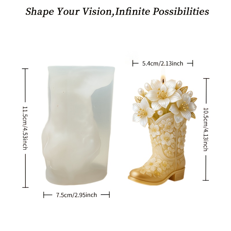 TEMU Resin Silicone Mold " Floral Boot Mold, Featuring Exquisite Boot Shape And Floral Decorations - Easy Demolding And Cleaning, Reusable For Making