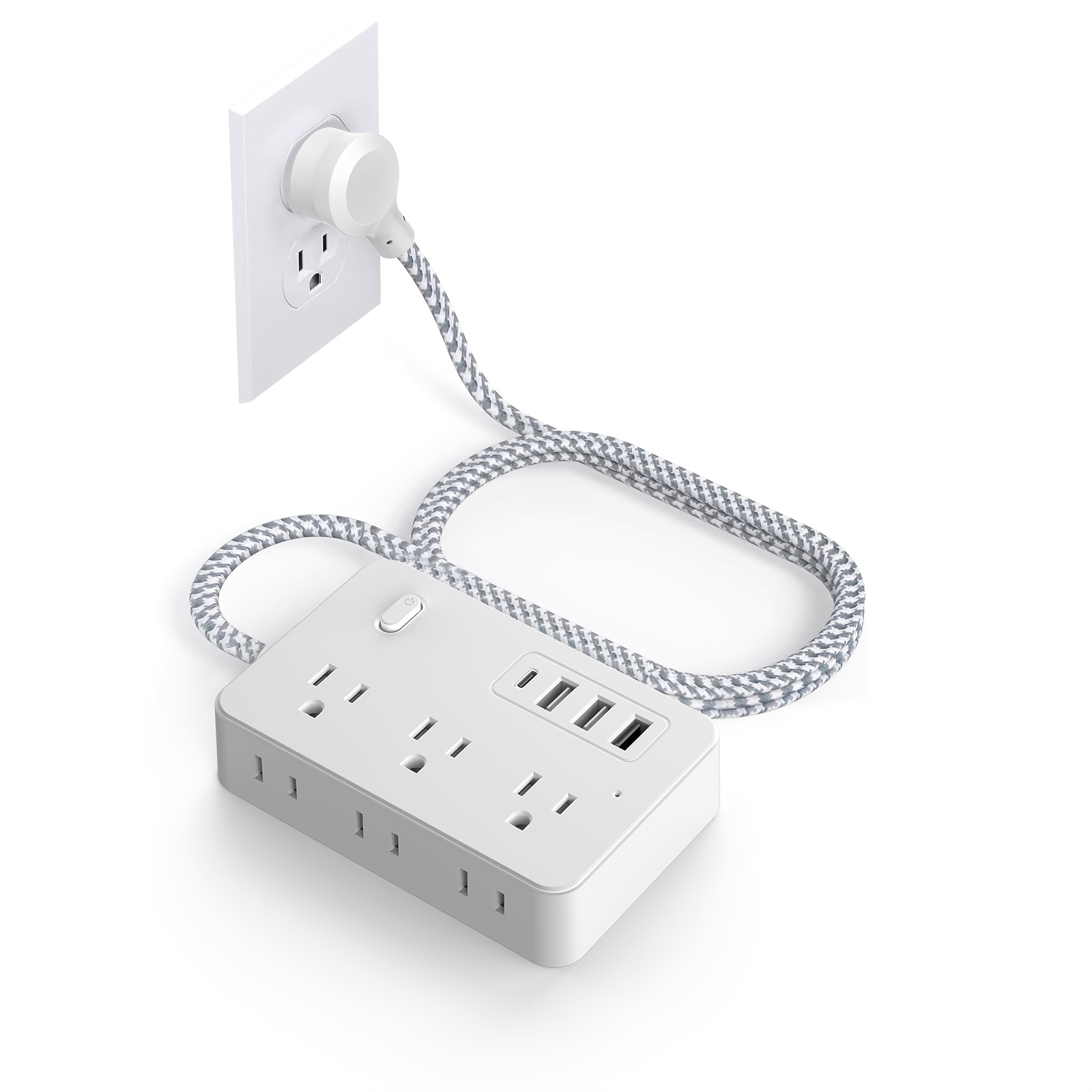 1 Multi-Outlet Power Strip Surge Protector with Long Extension Cable, 3 USB Charging Ports, 6 AC Outlets and 1 TYPE C, 3.9ft Extension Cable Desktop USB Charging Station