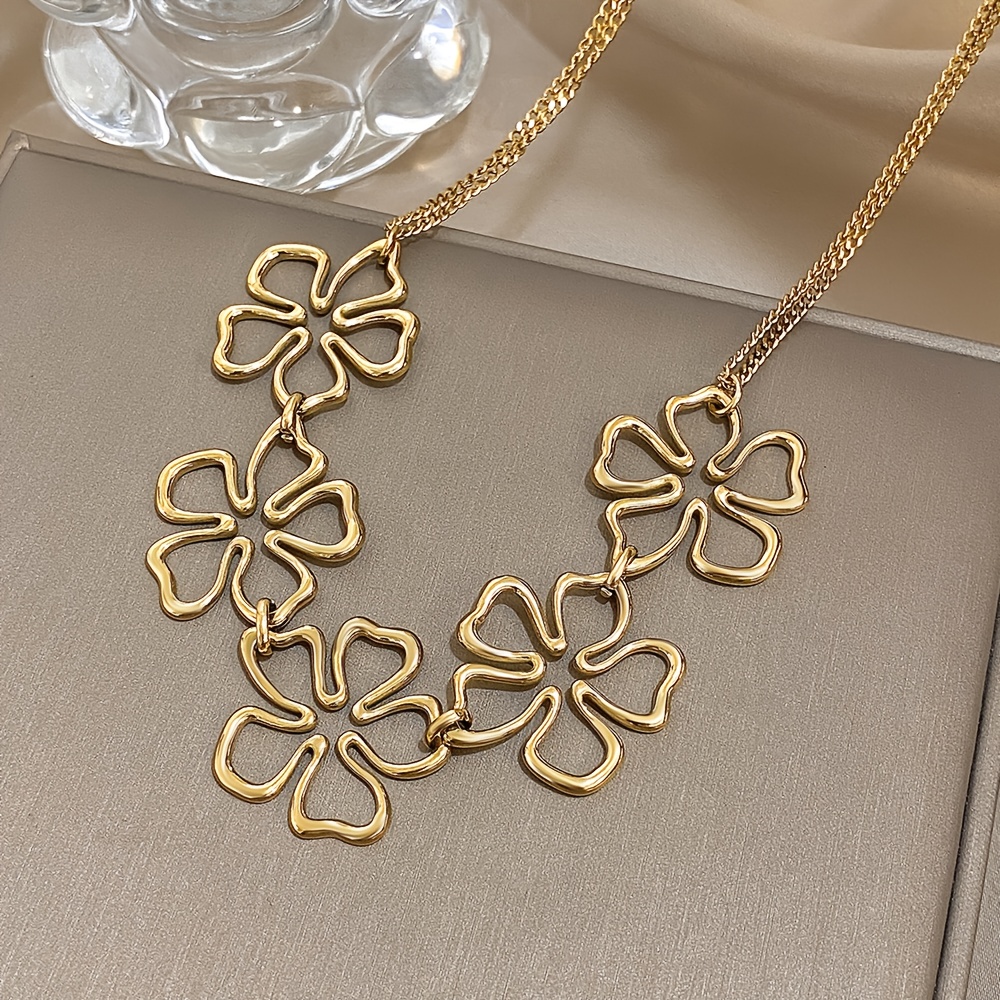 Image of 1pc Hollow Flowers Stainless Steel Pendant Necklace Bohemian Style Suitable For Gifts
