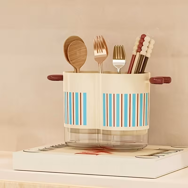 dopamine dual compartment chopstick holder drainage utensil stand countertop spoon and fork organizer with storage box Product details 0