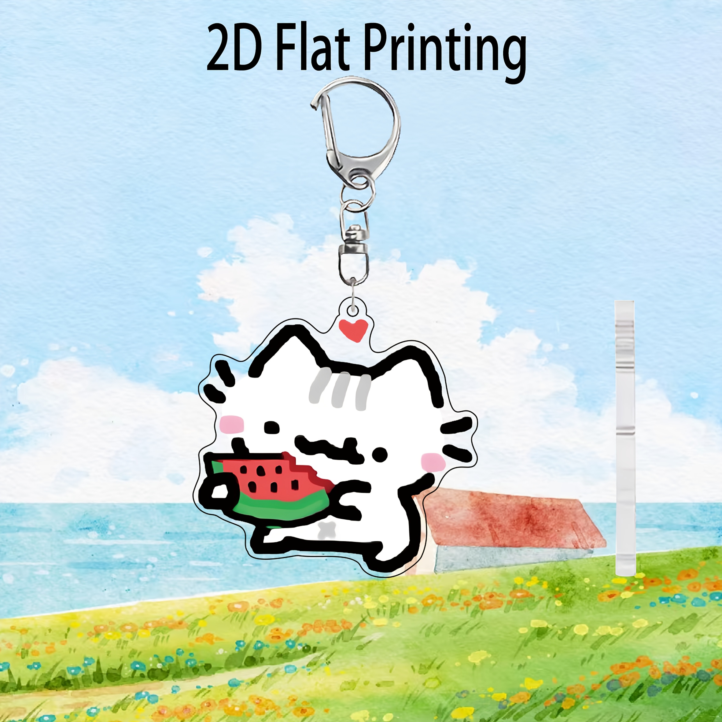 TEMU 2d Flat - 2d Printed Flat Design, A Cute Acrylic Cartoon Cat Keychain, For , Used As A Keychain, Backpack Charm, Or Room Decoration
