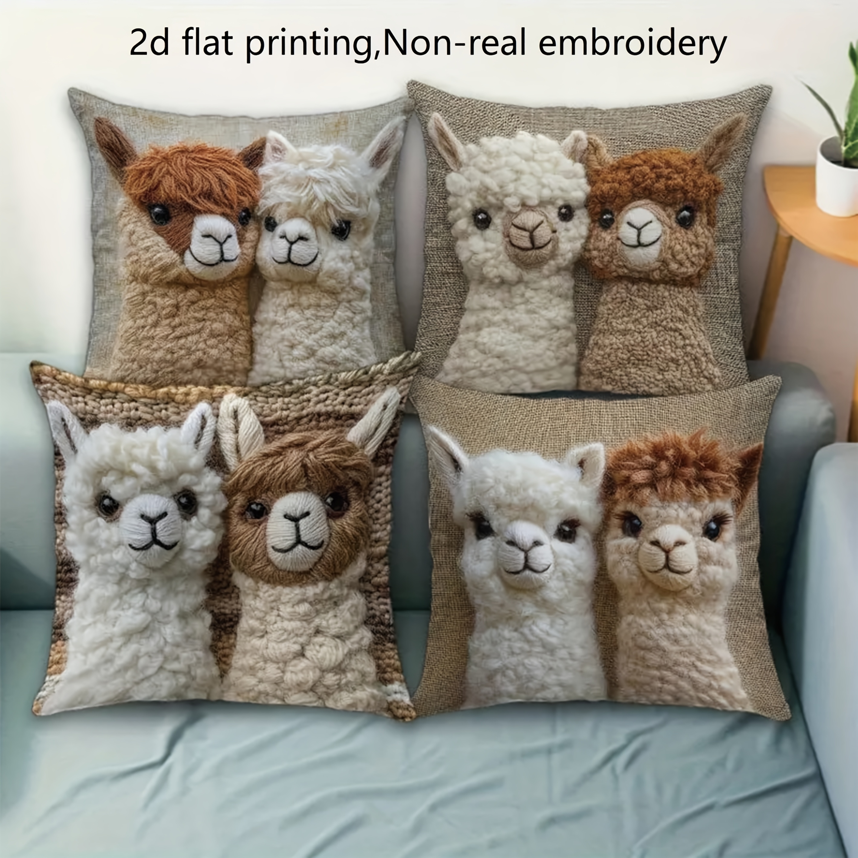 TEMU 4pcs, 2d Flat -sided Print, Non-embroidered Alpaca Pattern Short Plush Pillow Cover - Machine Washable - Suitable For Daily Use/valentine's