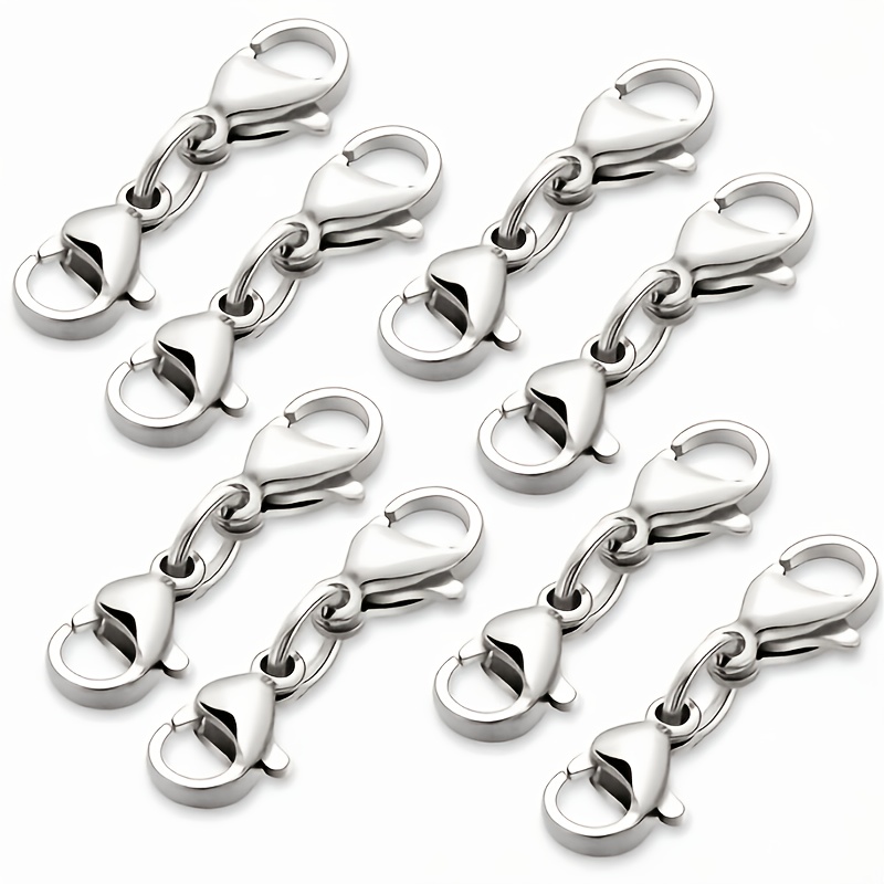 TEMU 6pcs Heavy-duty Stainless Steel Double Lobster Clasp Extender Claws - Locking Adjustable Chain Connectors, Necklace & Bracelet Findings With