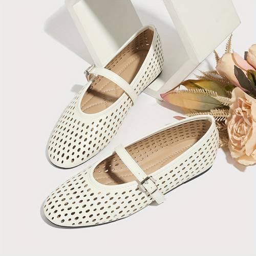 niche hollow out single shoes womens summer perforated breathable ballet flats flat woven fishnet anti slip vintage hole shoes women shoes