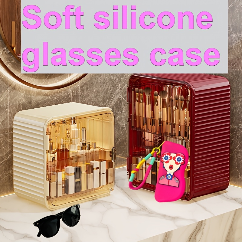 TEMU Exquisite Eyeglass Case, Cosmetic Case, Storage Box, Case, Fashionable Eyeglass Case, Soft Silicone Eyeglass Case, With Colorful Lanyard,