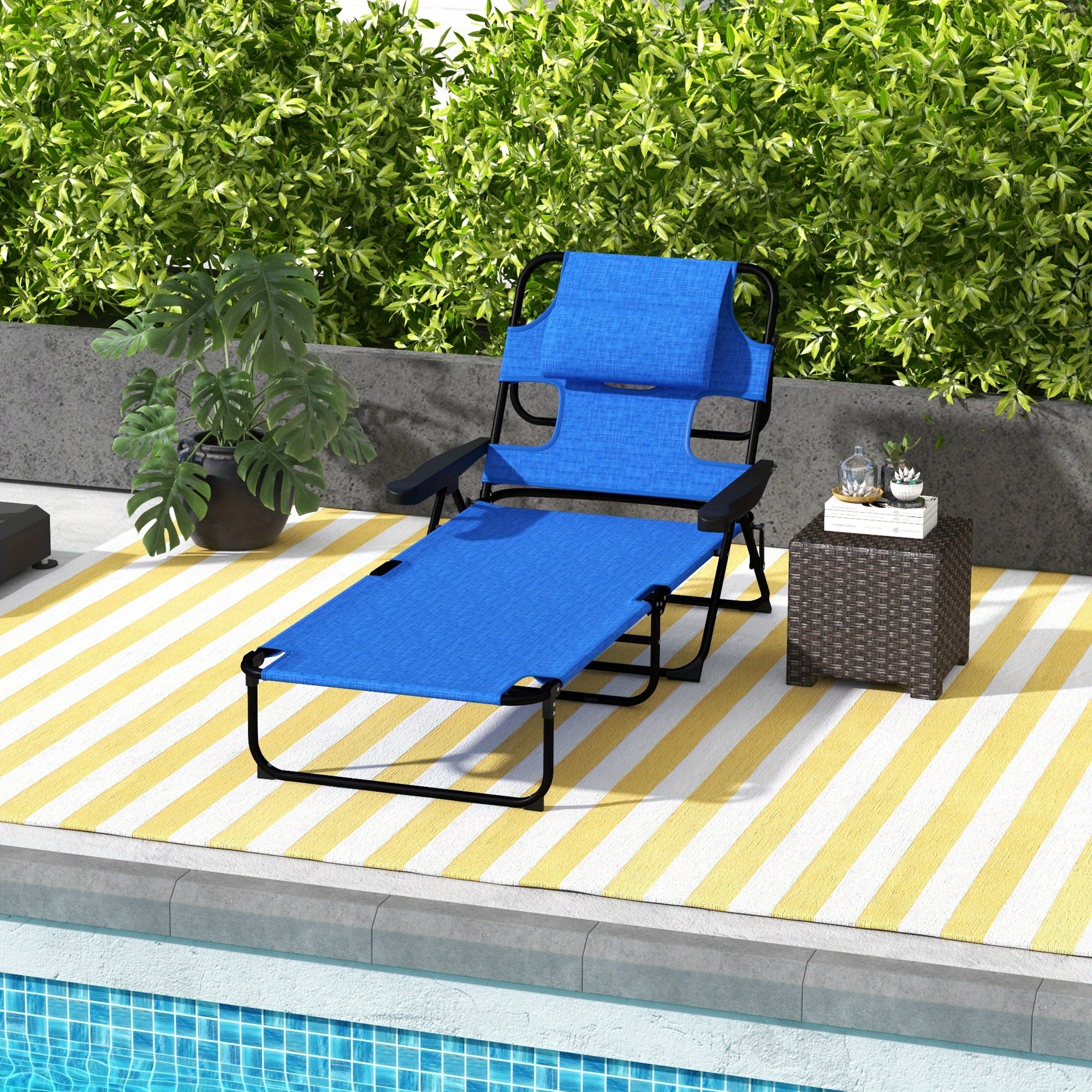 TEMU Chaise longue pliante Outsunny avec inclinable, chaise de bronzage, bleu foncé