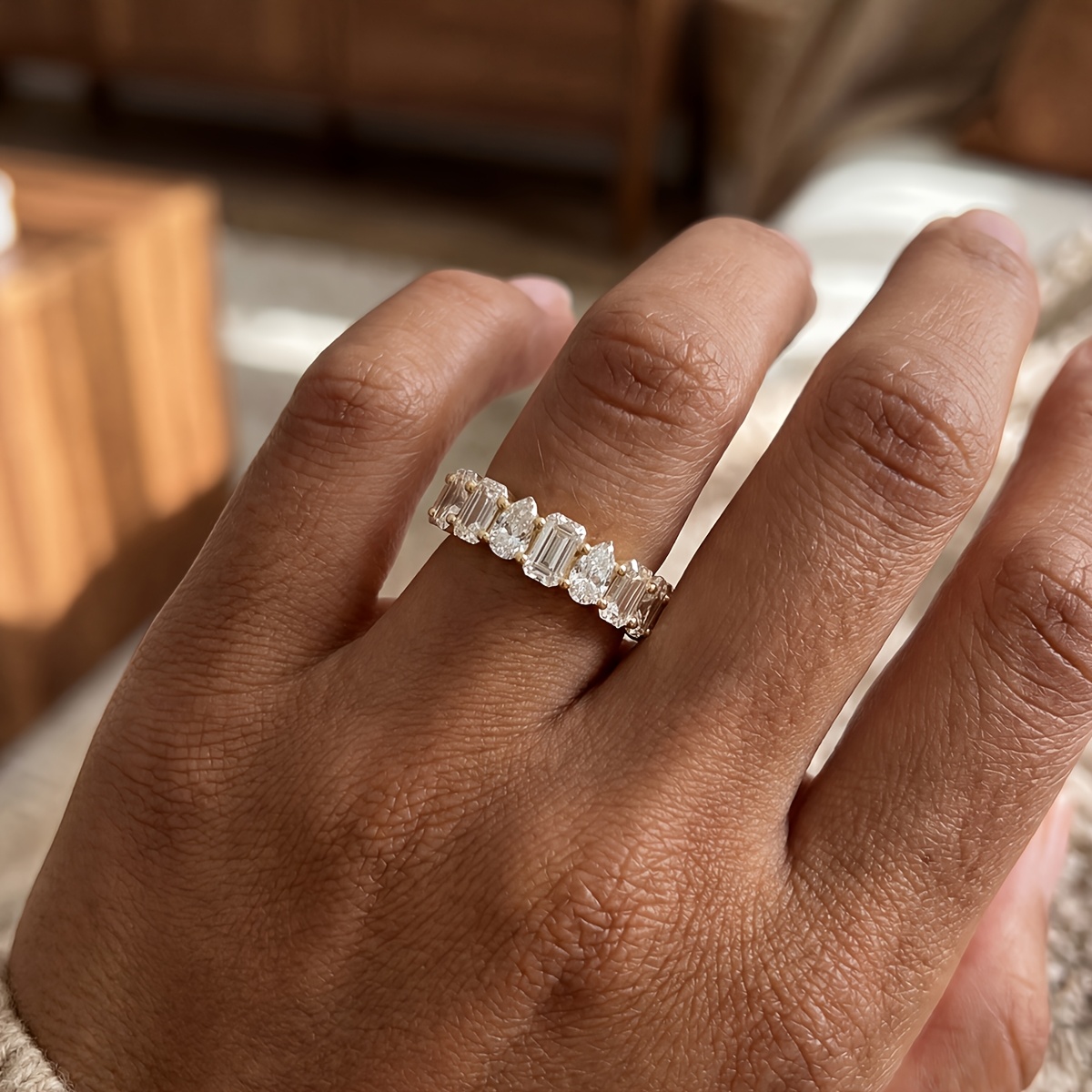 Women's Sparkling Rectangular Pear-Shape Engagement Ring