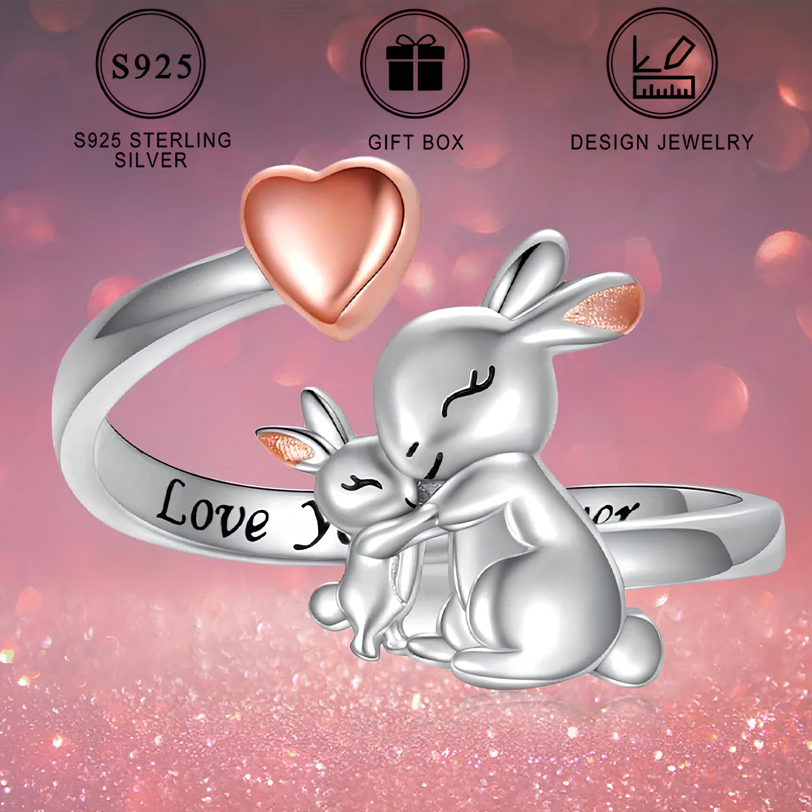 

[Choix ] Bague Ajustable en Argent Sterling 925 avec Lapin , Cadeau de des Mères pour Femmes, Bijou de Style Simple