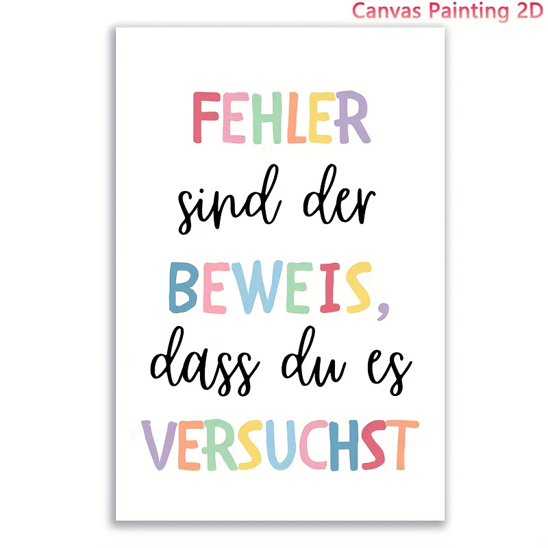 TEMU 2d Flat, 2d Flat, 1pc Vintage Canvas Print Poster - " Are Proof You Are Trying German" - Unframed, Colorful Educational Wall Art For Home,