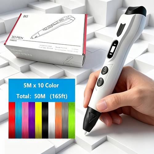 varebillede 3dlnk ny opgraderet 3d print pen, -tilstopningsdyse, nem at bruge, pla filament: 10 r x 5m hver, total 50m/165ft, leveres med bærbar opbevaringstaske og gaveæske emballage, 3dlnk - gave til kære