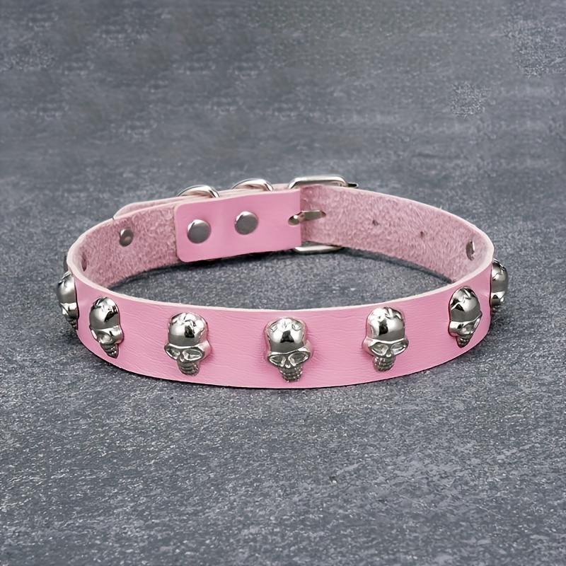 Pink leather skull choker necklace for women, adjustable punk gothic Leather Choker Collar Necklace For Women,Cute Skull Gothic  main image 3