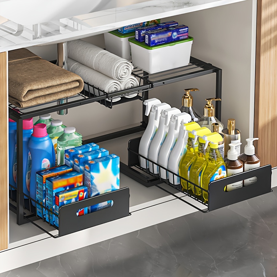 2-in-1 Untersplen-Organizer, Metall Schubladen-Organizer fr Schrank,  Kchen- Badezimmer-Organizer mit Schublade, Aufbewahrungsregale,  Aufbewahrung Organisation fr Zuhause, Wsche, Wohnmobil, ...