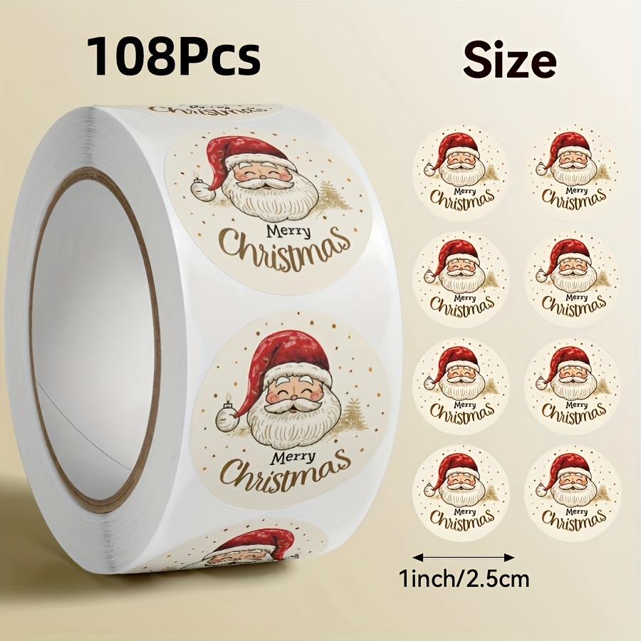Image of 108pcs/roll, Golden Retro Santa Claus Pattern Stickers, Merry Christmas, Suitable For Decorating Tablets, Phone Cases, Notebooks, Product Packaging, Skateboards, Etc