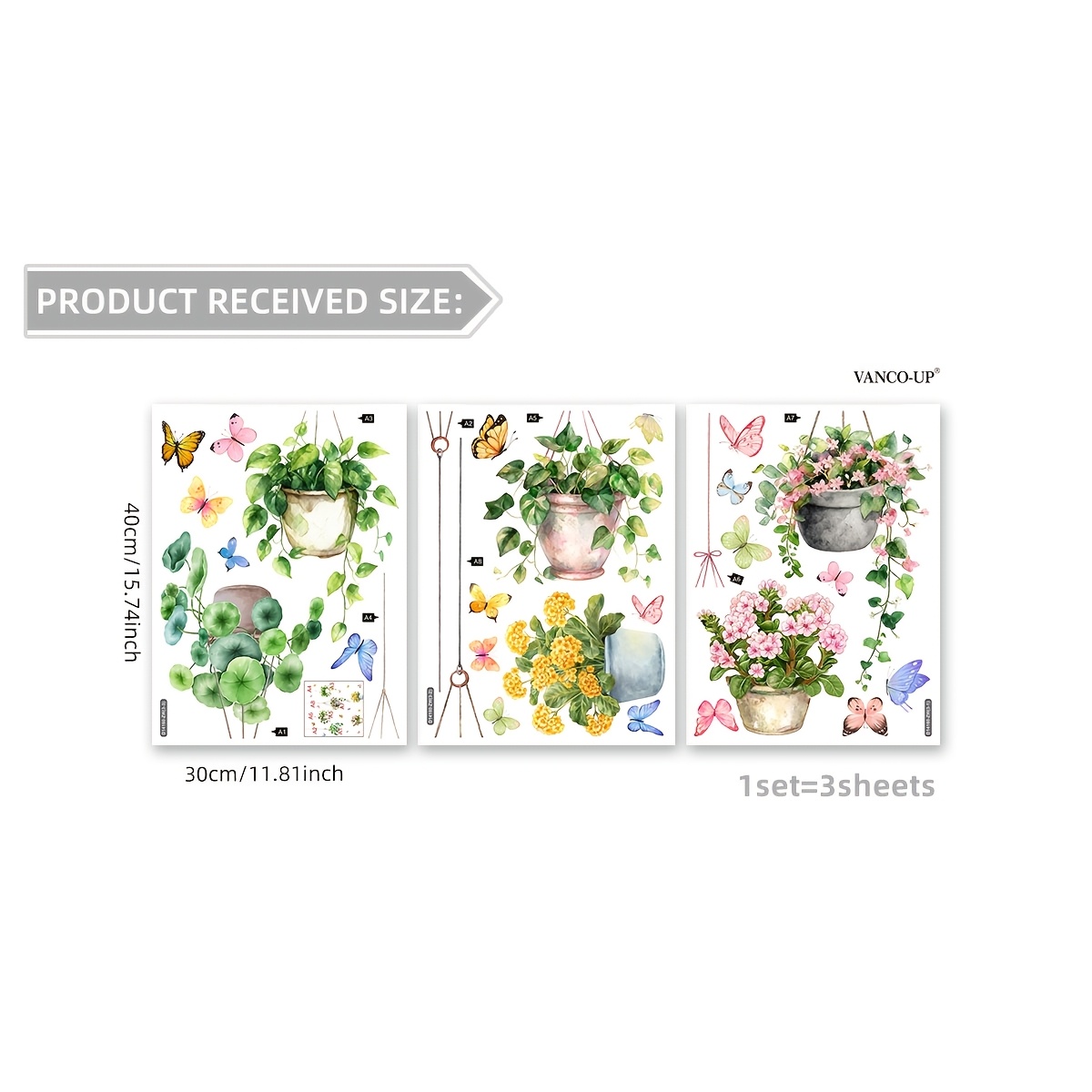 Image of A 3pcs Set Of 30*40cm Double-sided Hanging Basket Flower Pot Window Stickers, Decorative Window Decals For Home Display Windows, Glass Doors, Static Cling Stickers D14160