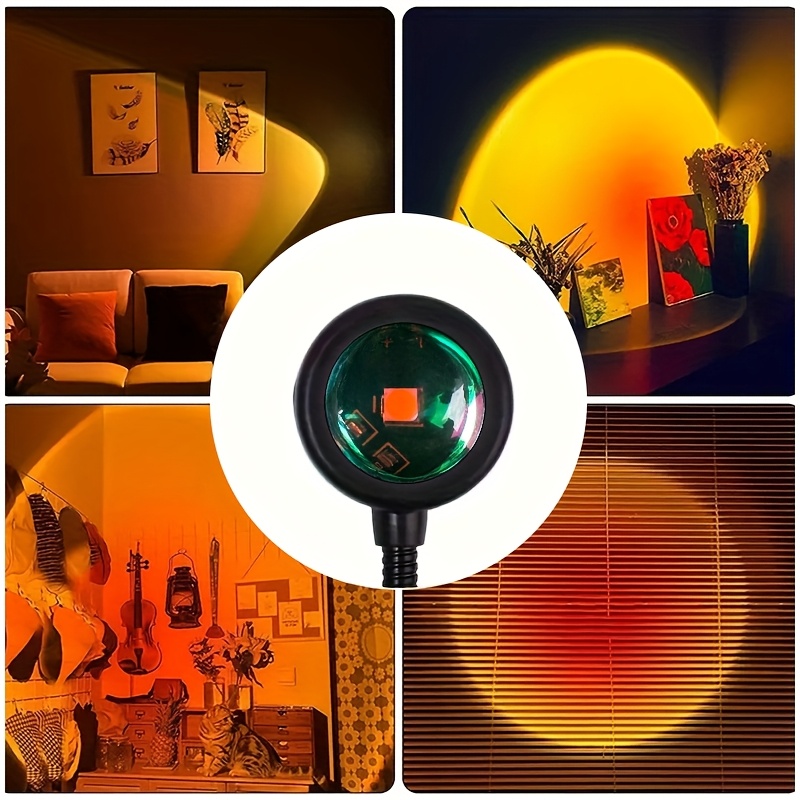 Sunset projection lamp, home decoration atmosphere lamp, sunset red decorative lamp, romantic sunset orange light and shadow effect, USB night light, multi-angle rotatable and adjustable, LED lighting, suitable for home living room bedside bedroom decoration