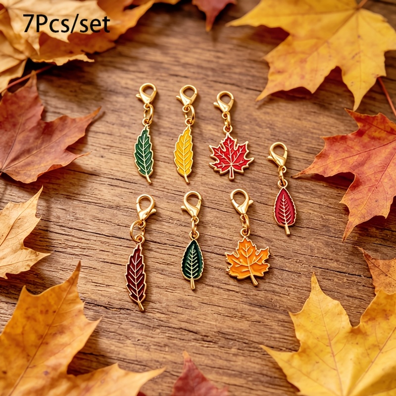 TEMU 7/piece Alloy Oil Maple Leaf Shaped Keychain Bag Pendant Autumn Maple Leaf Pendant Alloy Oil Leaf Lobster Clasp Keychain Additions