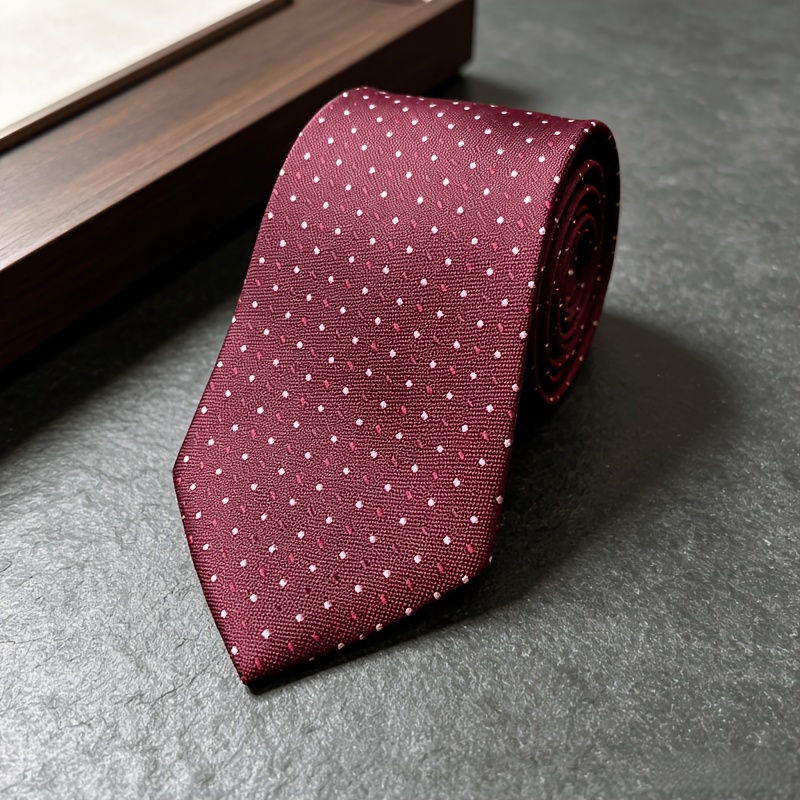 TEMU 1pc Festive Wine Red Small Square Jacquard Necktie For Year-end Parties, Wedding Dinners, And Groom Wear