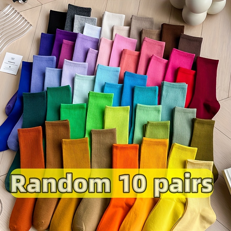 

10 paires de chaussettes ras du cou de couleur bonbon, chaussettes mi-tubes de style , bas et collants pour femmes pour