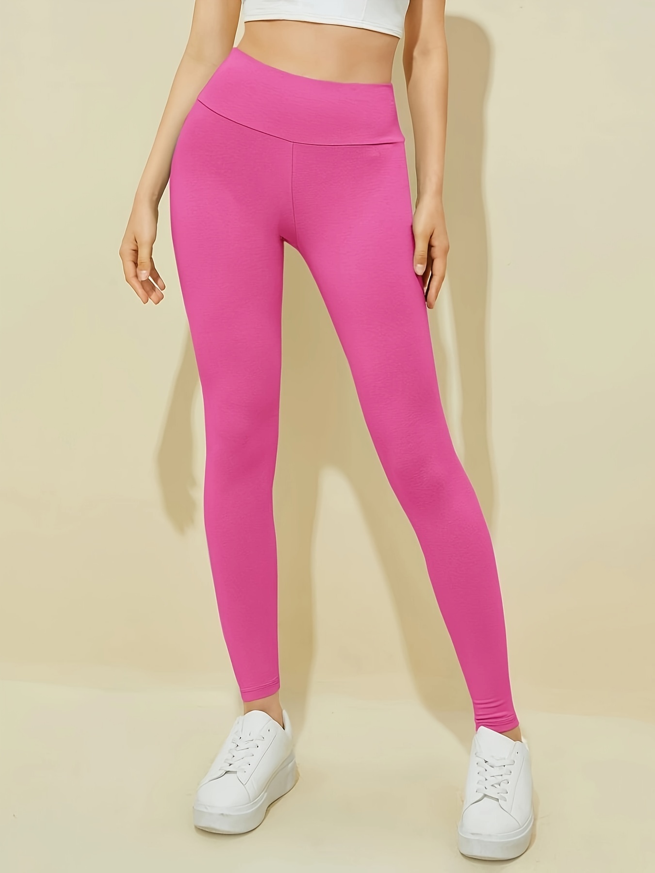 Solid High Waist Leggings Casual Skinny Stretchy Leggings - Temu