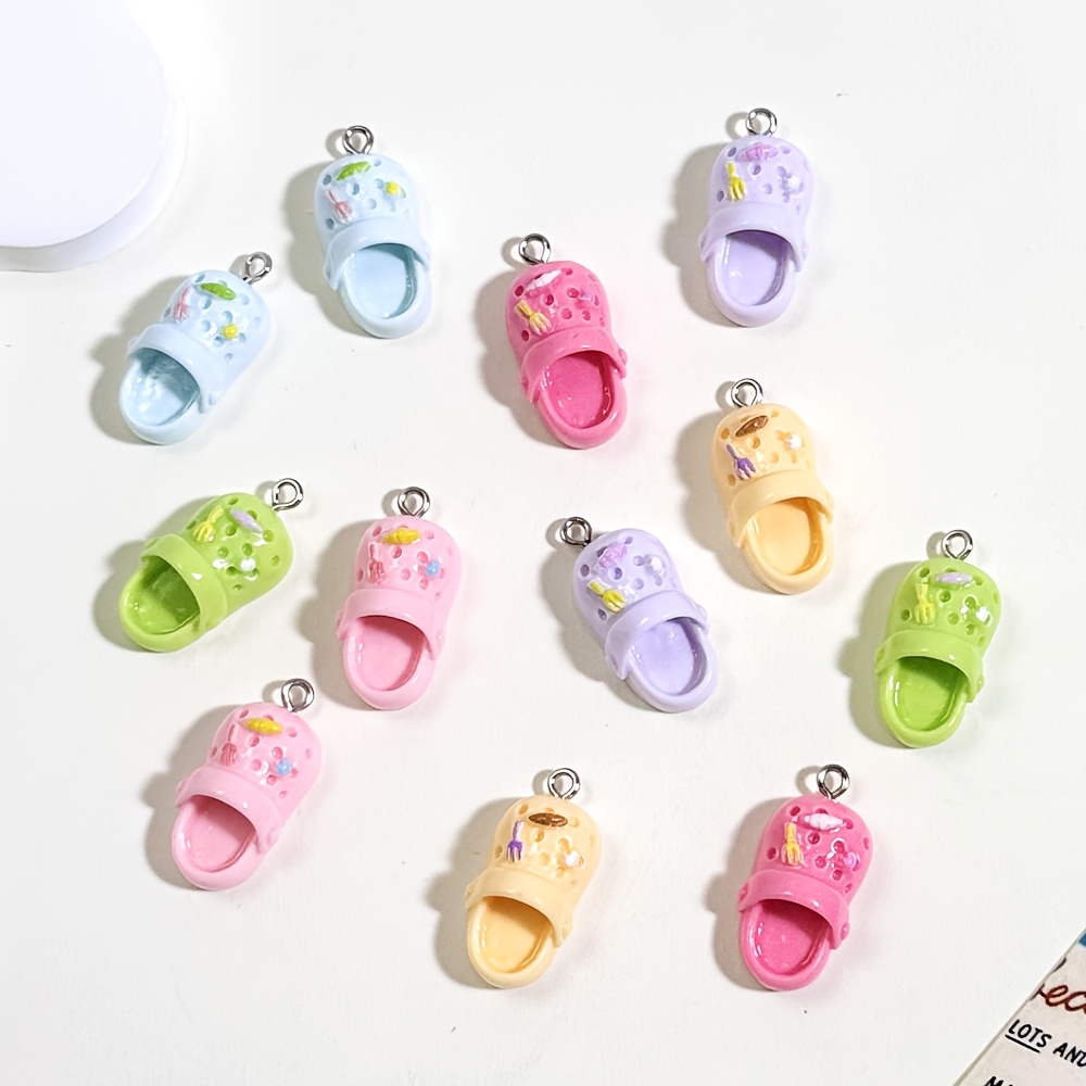 Image of 12pcs Mixed Color Random Simulation Slippers Micro Resin Diy Pendant Handmade Jewelry Charms Creative Gift Earrings Necklace Pendant Resin Accessories