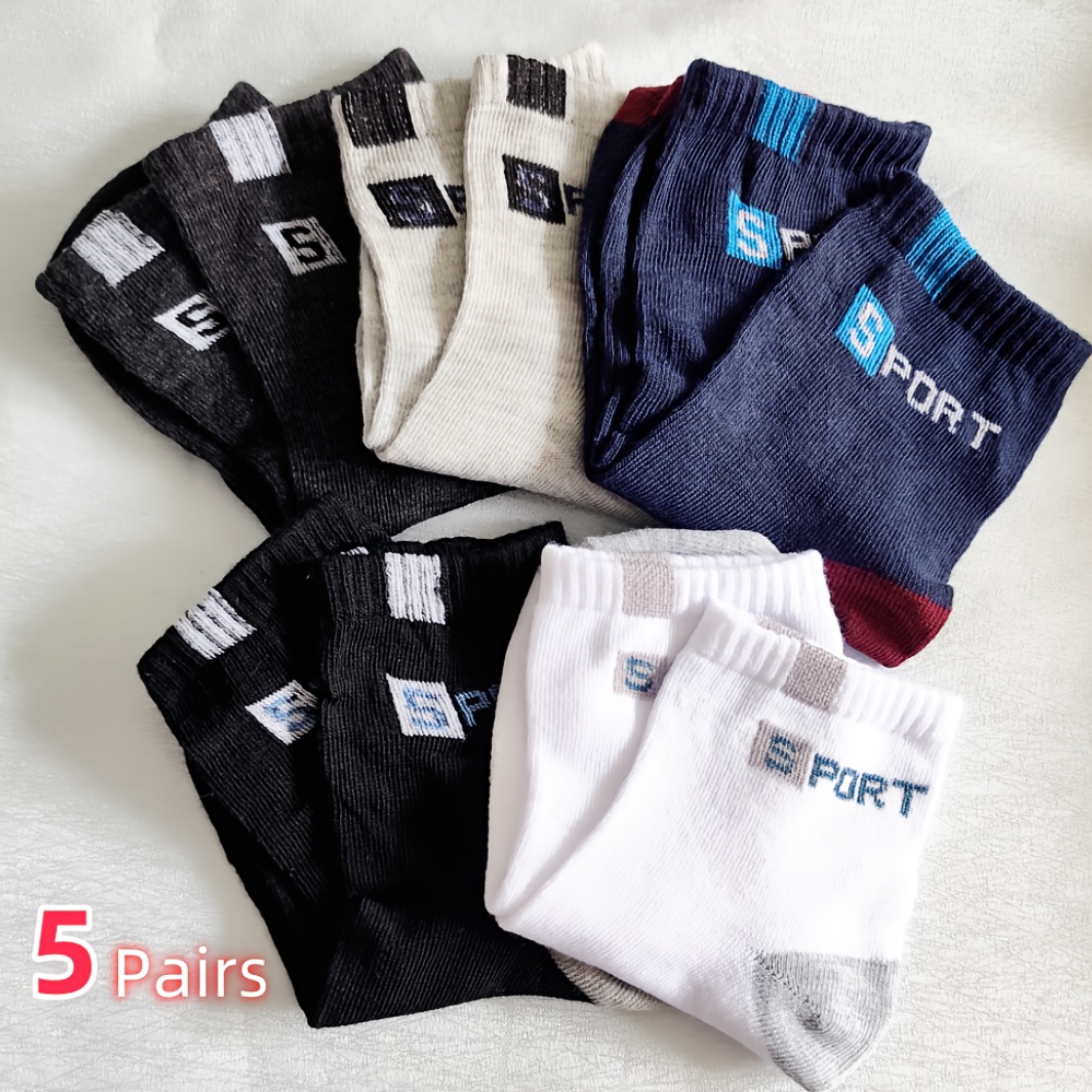 TEMU 5 Pairs Men's And Women's Breathable Sports Socks - Stylish Letter Print High-elastic Outdoor Running Socks, Outdoor Running Socks, Hand Wash ,