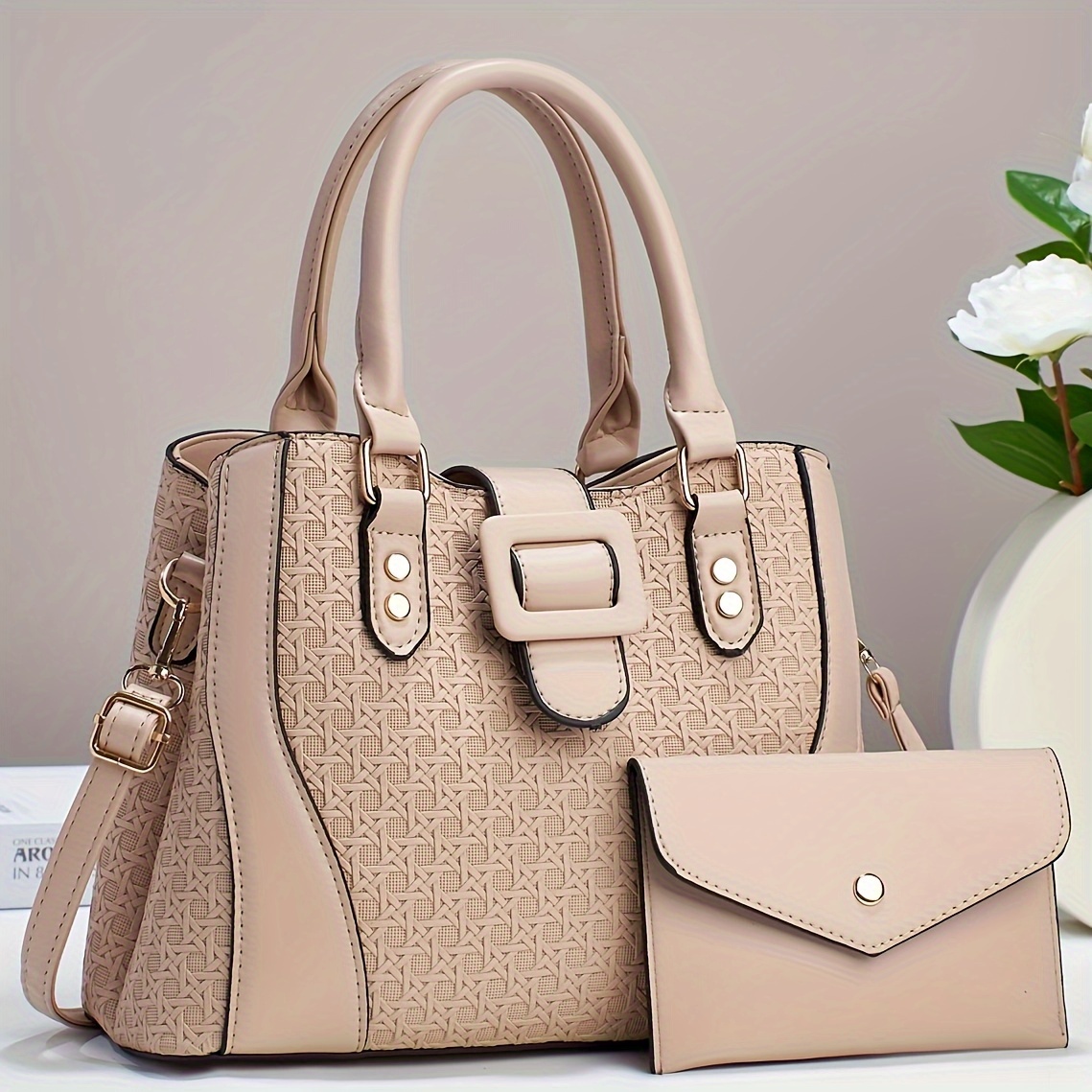 new woven two piece set fashion handbag women light luxury Temu