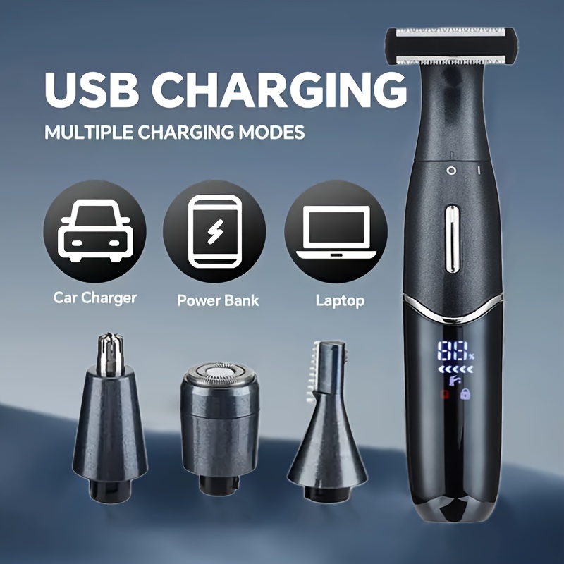 FEIYBA 1pc Multi-Function Trimmer, 4 Attachments Electric Shaver, Precision Grooming for Beard, Nose, Eyebrows & Body Hair, USB Charging, Cordless Operation, Travel Friendly, Mens Grooming Kit, Personal Care Essential, Beard Trimmer for Men High Quality, Shaver for Men, Beard Trimming, Eyebrow Shaping, Compact Design, Sleek Trimmer, Highquality Blades, Durable Construction, USB, Travel Essentials, Home Grooming
