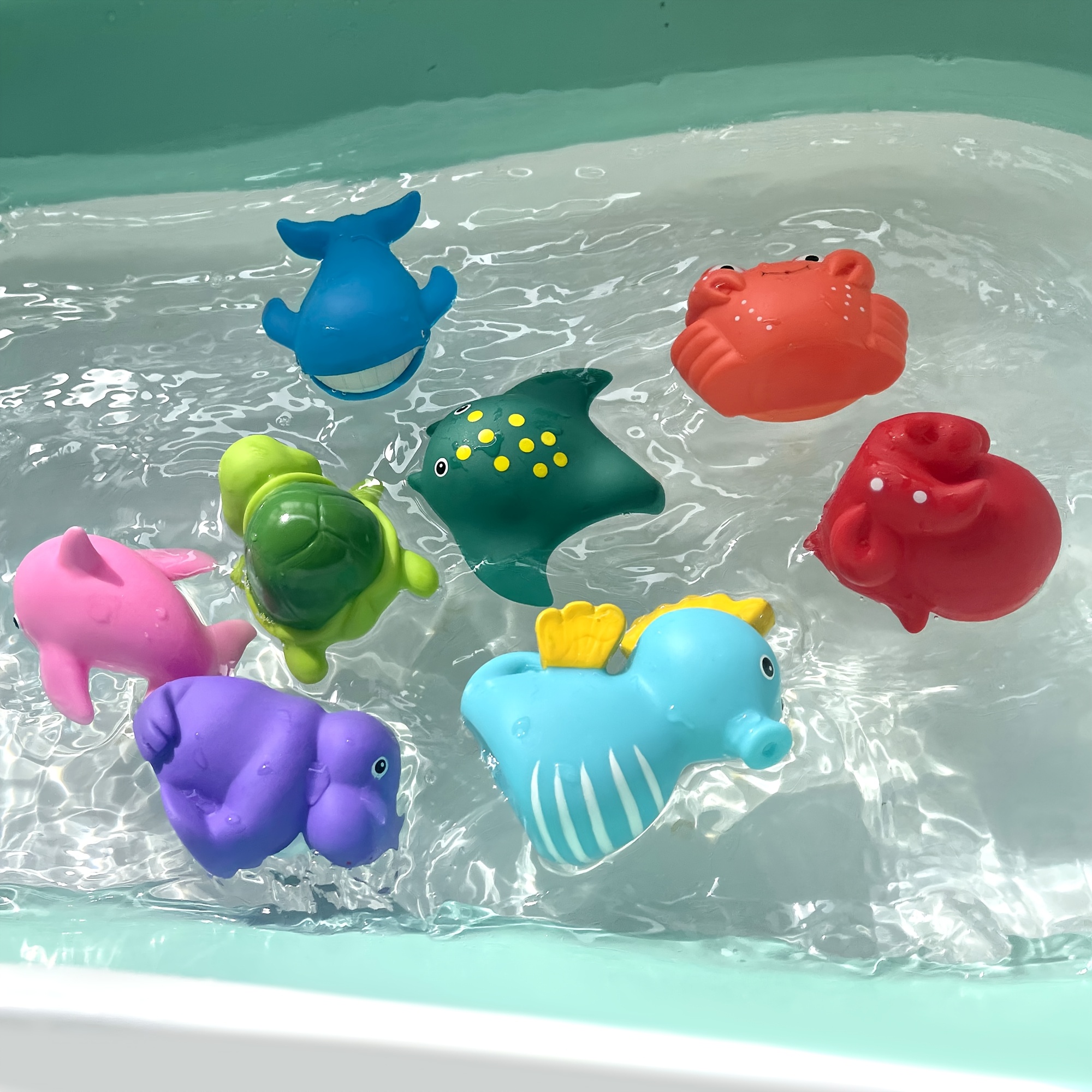 9 Jouets De Bain Bébé Sans Trous - Animaux Marins Anti-moisissure, Caoutchouc Souple, 0-4 Ans, Avec Filet De Pêche - 5