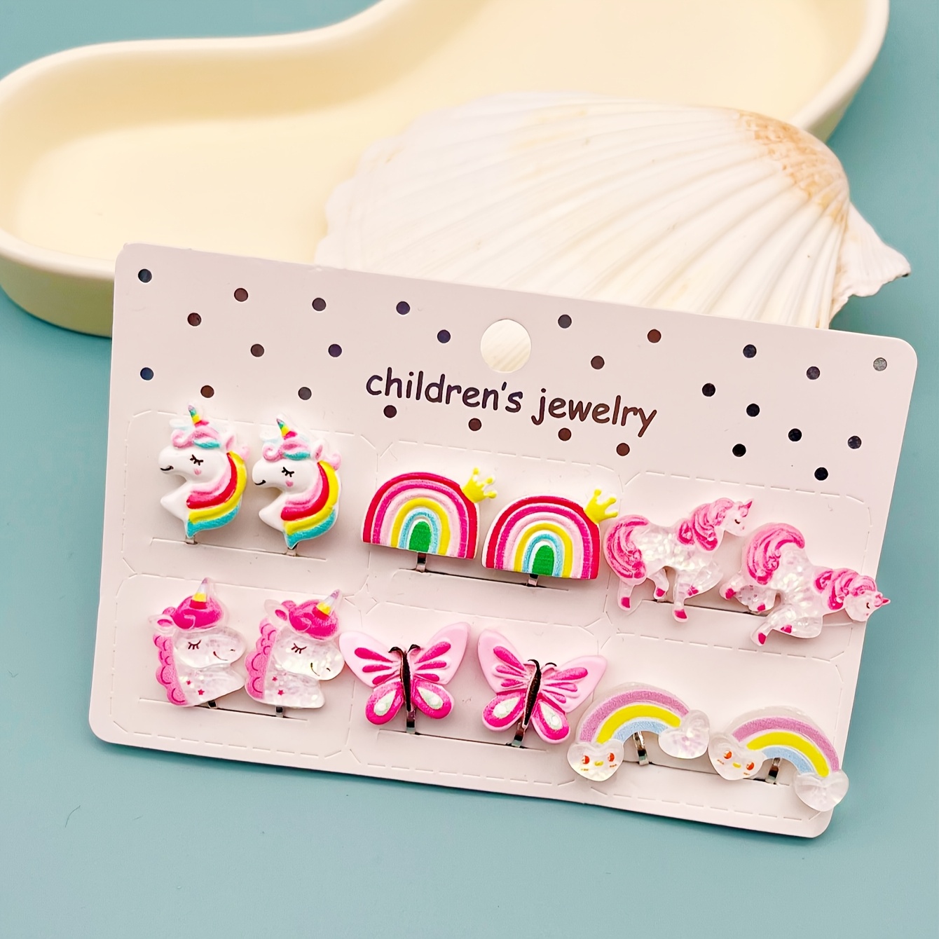E-shop 12er-Set Mädchen Meerjungfrau Muschel Schmerzfreie Clip-On Ohrringe, Niedliche Cartoon Harz Schmuck Zubehör, Alltagskleidung