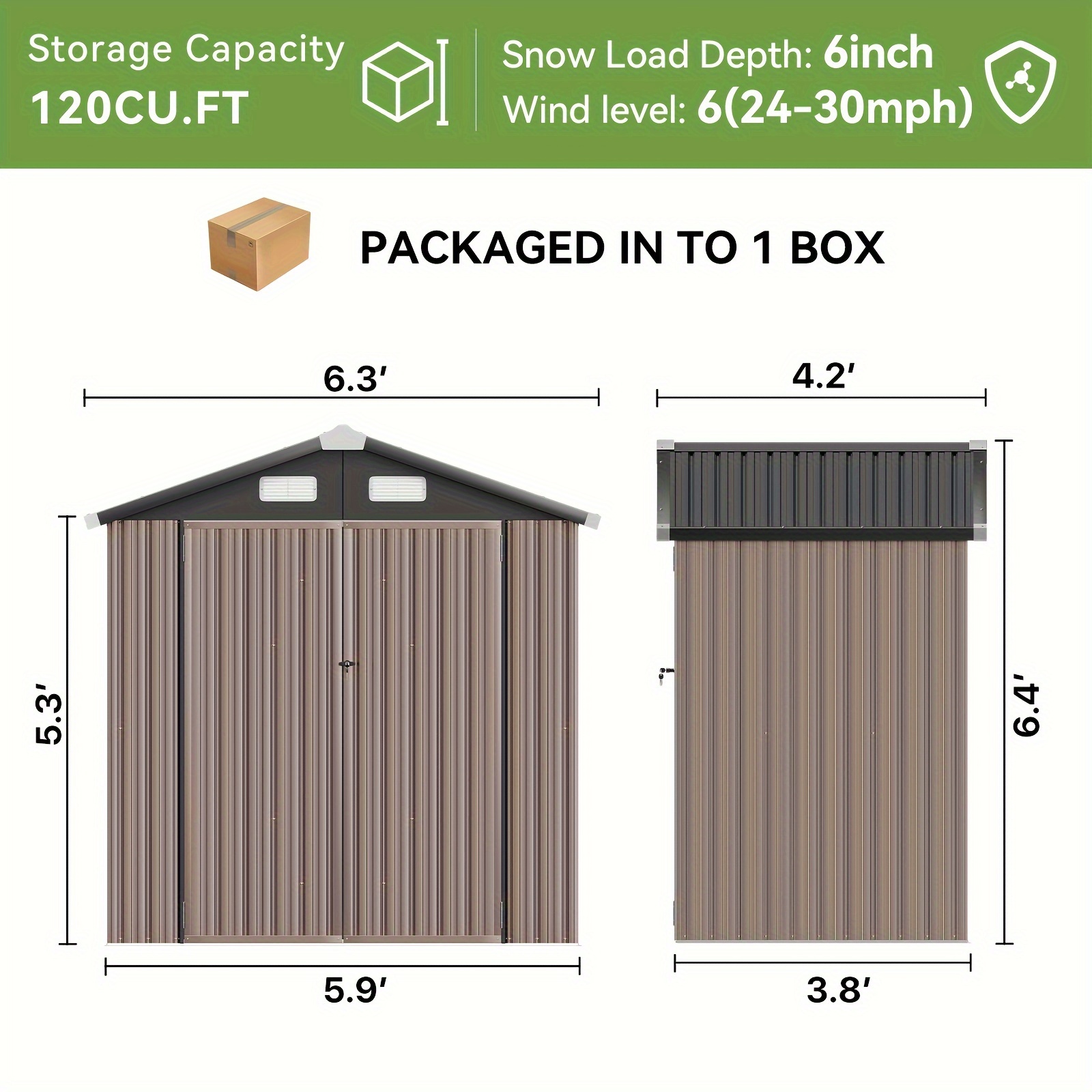 TEMU Abri de rangement extérieur 6 x , abri à outils utilitaire en acier métallique, auvent, tonnelle et pergola avec serrure et porte, pour jardin,
