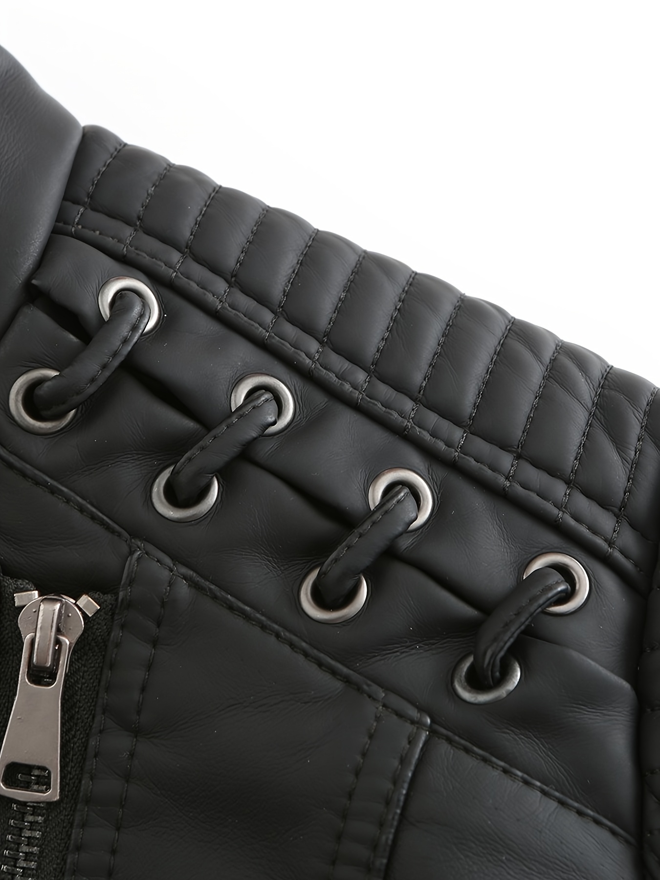 PU Leather Zip-up Lapel Biker Jacket - Stylish Long Sleeve Strappy Slim Jacket - for Women - for Spring & Fall - Perfect for Casual & Edgy Looks - Gift Idea for Fashionable Women