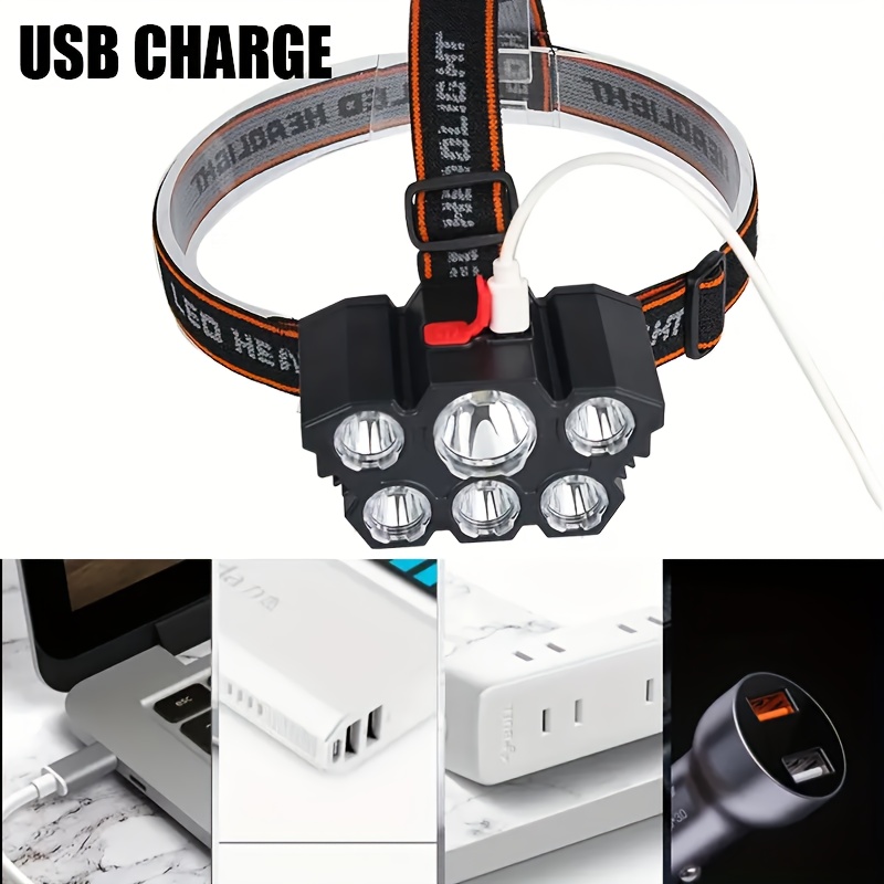 2-Pack Multifunctional 5-LED USB Rechargeable Headlamps with 4 Modes for Outdoor Running, Hunting, Hiking, Camping