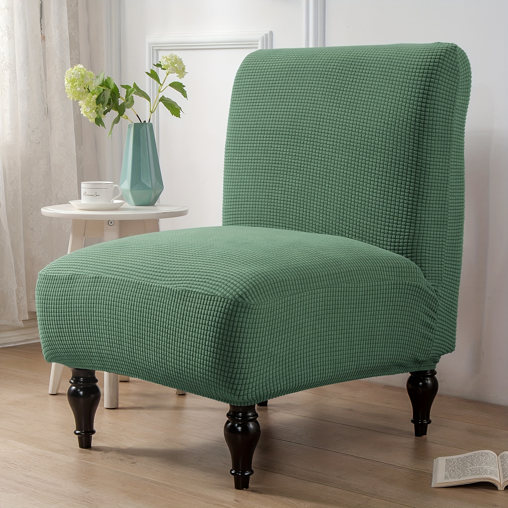 TEMU 1pc Elastic Chair Cover Armless Fat Chair Seasons Universal Armless Chair Cover Living Room Furniture Decor Easy Individual Style