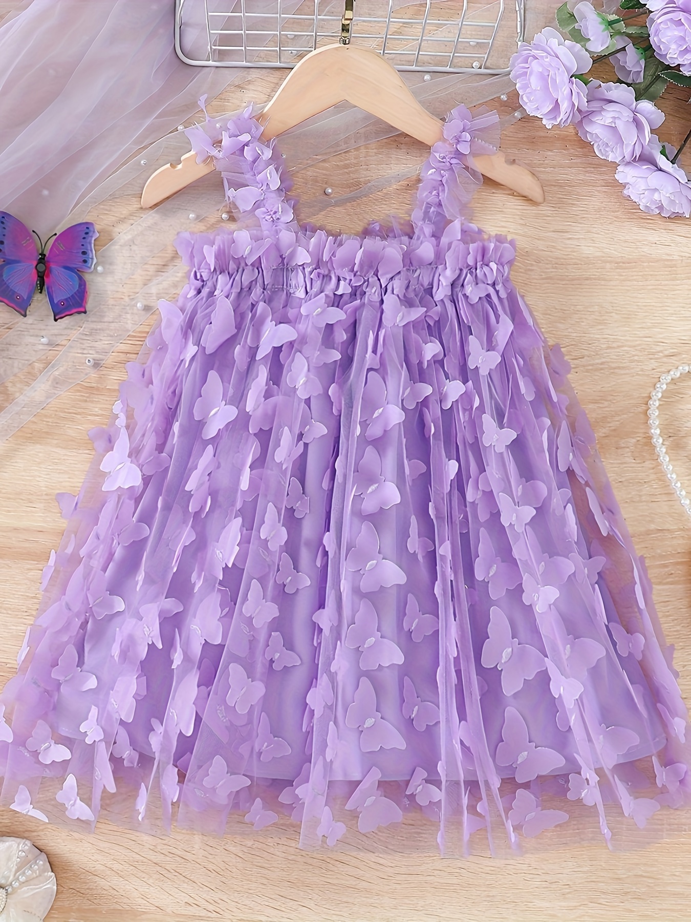 Little Girls Adorable Butterfly Appliques Strappy Princess Dress Party Birthday Dress For Summer