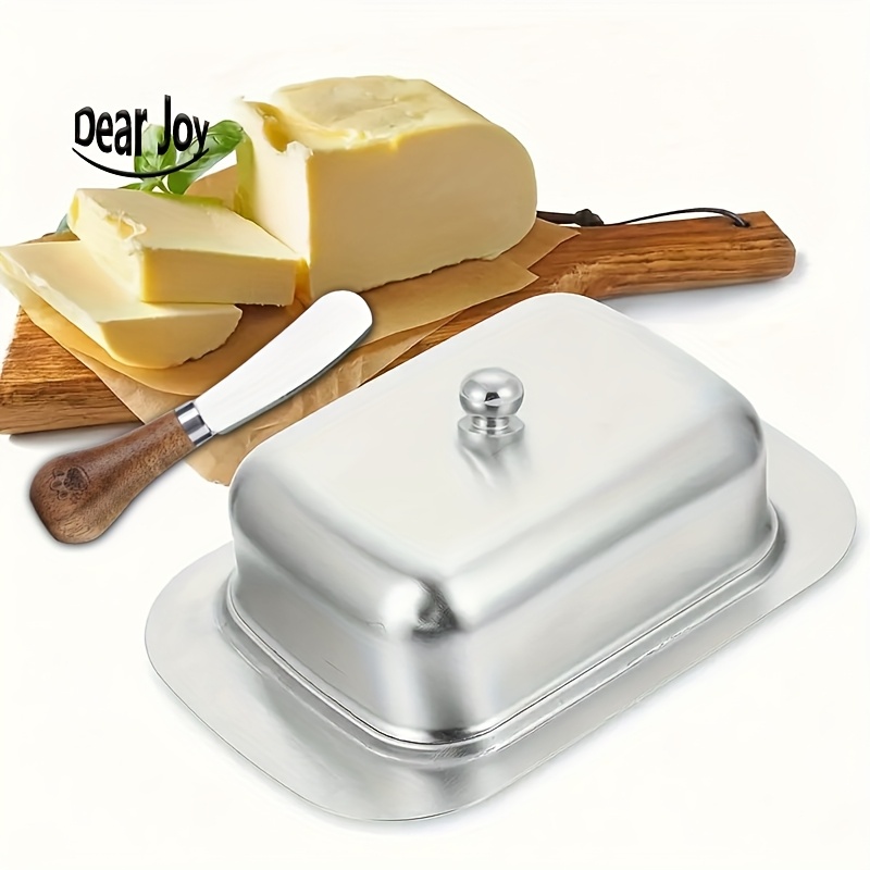 

Butter Dish With Lid, Matching Butter Knife, Classic Matte Butter Cooler For Countertops, Butter Rack For Butter Storage, Dishwasher Safe, Silver, Clear Lid For Clear Visibility