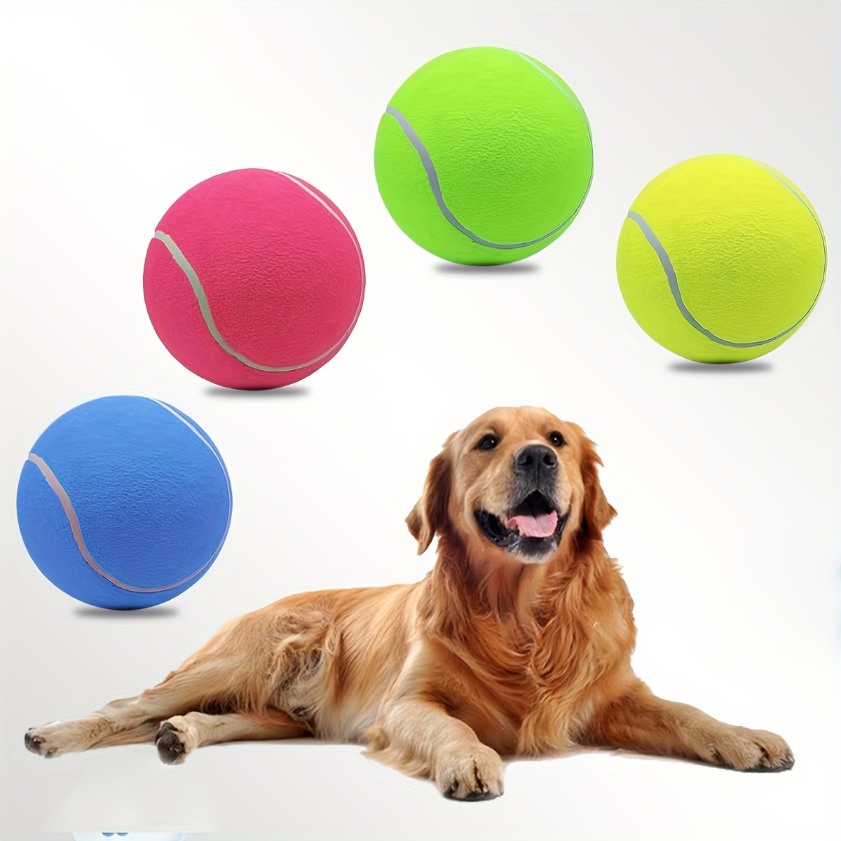 TEMU 4pcs Giant 9.5" Tennis Balls For Dogs - Extra Large Inflatable Chew Toys In Vibrant Colors (yellow, Green, Pink, Blue) With Needle For Indoor & Outdoor Play, Durable For Large Breeds