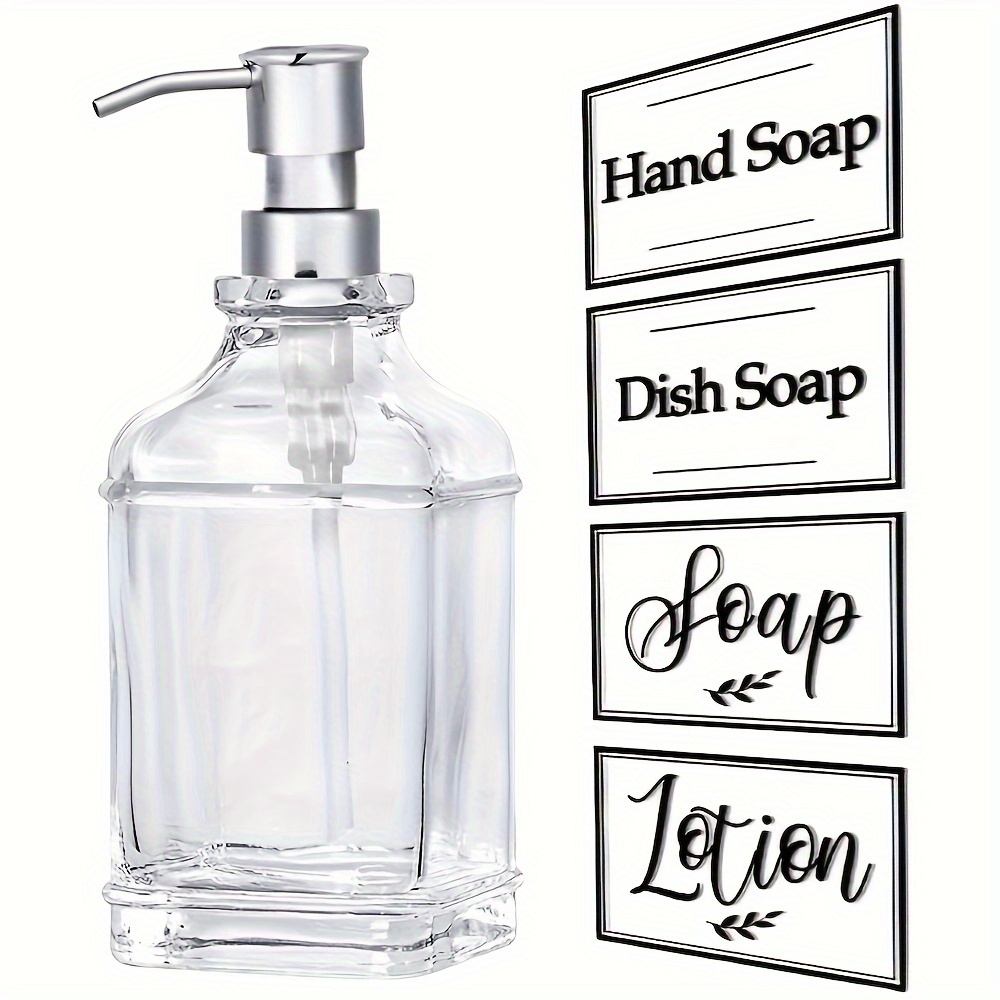 TEMU 1pc Deluxe Glass Soap Dispenser - Stainless Steel Pump, 10.15oz Capacity For Hand Soap, Dish Soap, Lotion, Shampoo