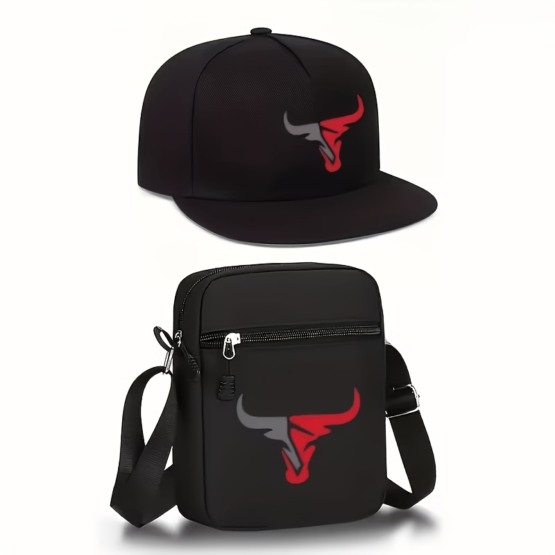 TEMU Ensemble 2 pièces sweat à capuche et sac bandoulière style Y2K avec logo tête de imprimé - Motif cornes de rouges/noires et tête de avec œillet,
