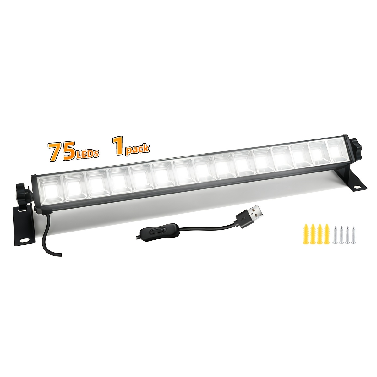 TEMU Lot de 3/2/1 Lampes d'atelier LED USB, 75 LED 6000K USB-A pour garage avec cordon d'alimentation de 150 cm/59 pouces et interrupteur