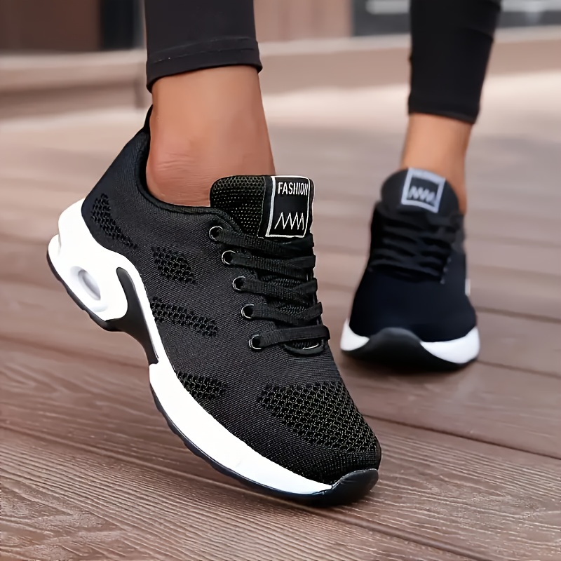 Women'S Air-Cushioned sneakers with a Lightweight Sole, Classic Running Shoes, Breathable Mesh Lace-Up Casual Shoes, Comfortable Upper, Solid Color, Minimalist Style, Suitable for Various Sports, Daily Work, Vacations, And Travel