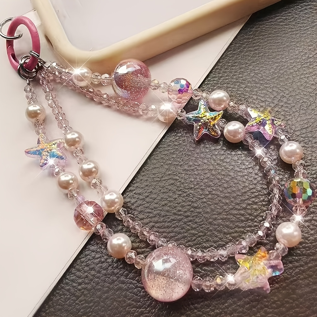 TEMU 2pcs Set (mobile Phone Strap And Clip) Y2k Glitter Multi-layered Beaded Wrist Strap; Used As A Decorative Charm For Wristbands, Handbags, Ccd