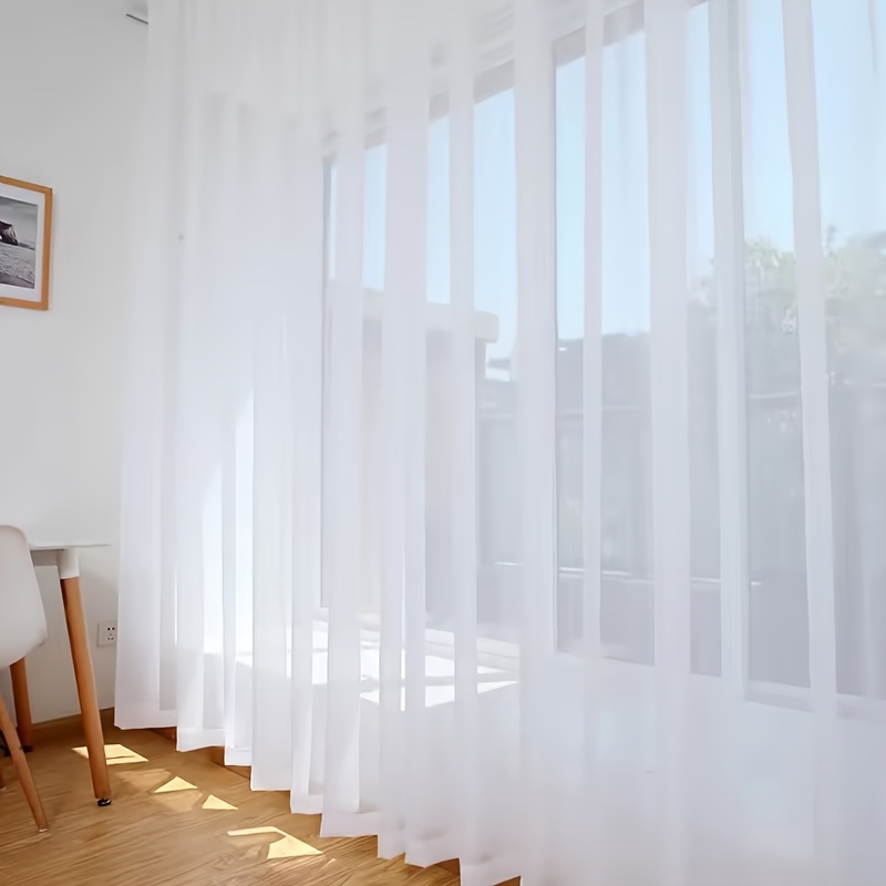 TEMU 2pcs Light Luxury Romantic White 100% Polyester Sheer Curtains, 63in Wide X 98.43in High, Rod Pocket, High- Draping For Warmth, Unlined,