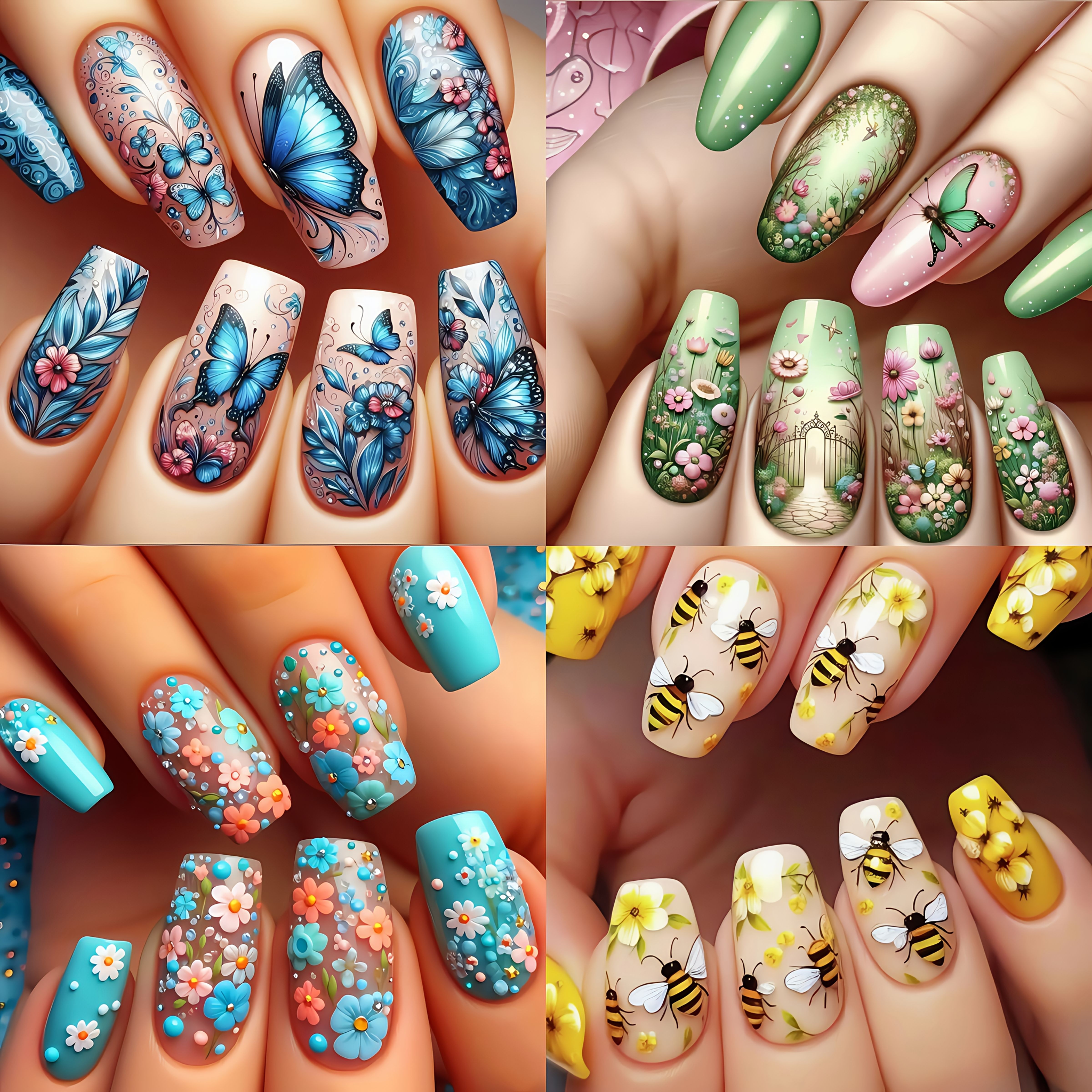 

96pcs Press-on Nails Set, Mixed Color , Middle Length Square Shape, Floral & Patterns, Removable Nail Art Stickers, Plant Design, Fashionable Manicure Kit For Spring/summer