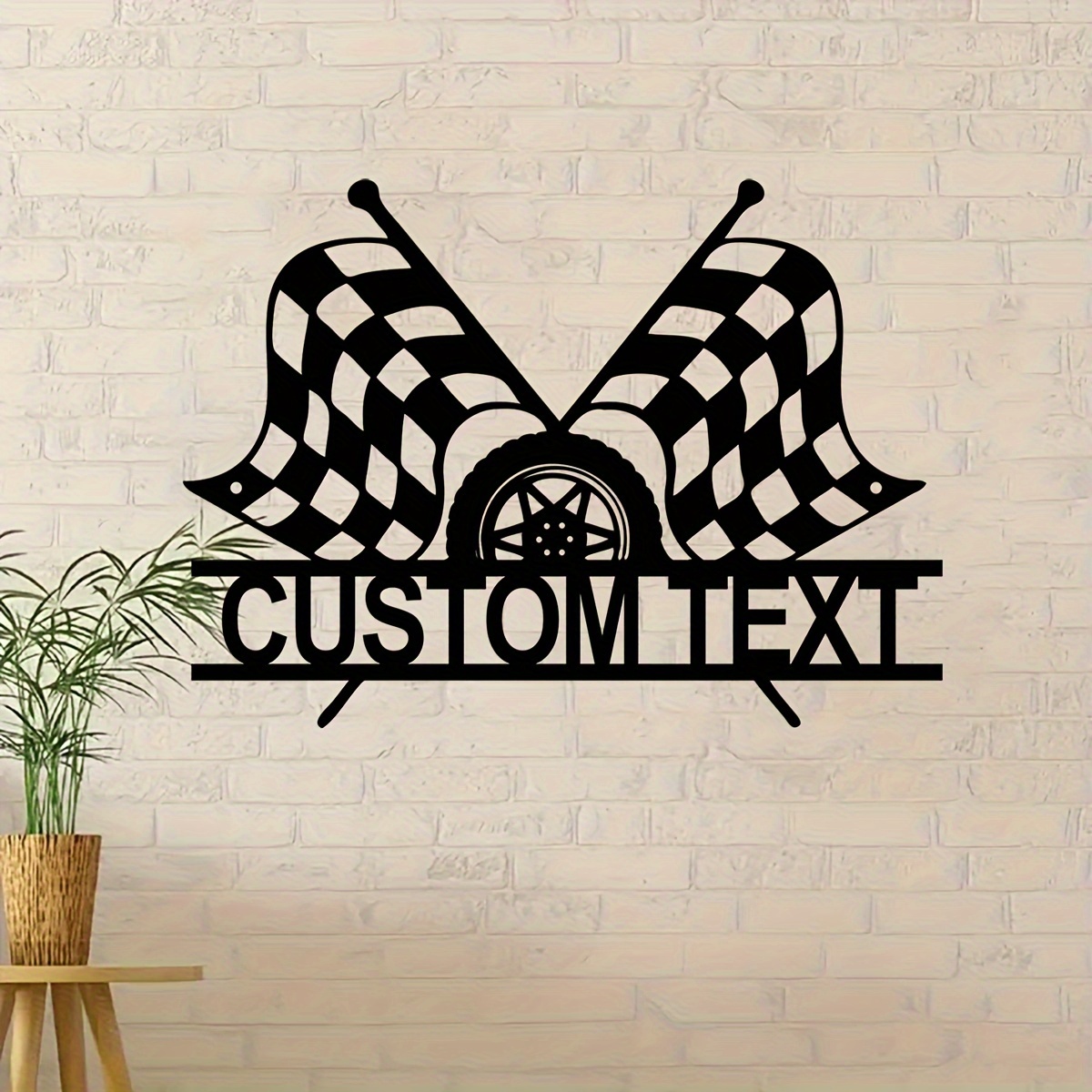 

Customizable Checkered Racing Flag Metal Wall Art Sign, Vintage Style Racer Name Hanging Decor, Home & Kitchen Decorative Plaque, No Power Required