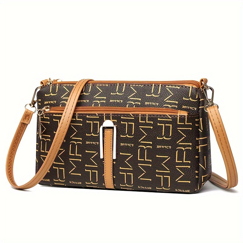 TEMU Vintage Style Women's Crossbody Bag With Adjustable Shoulder Strap And Zipper Closure - Pu Material, Lightweight, And Water Resistant