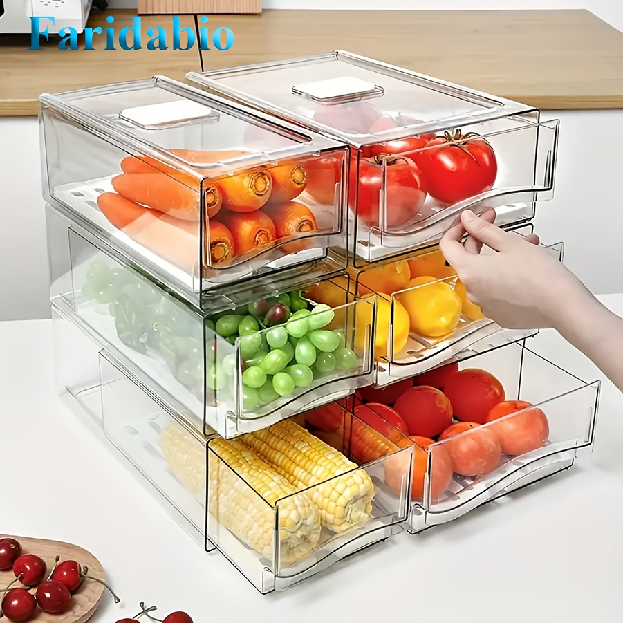 2er-pack kühlschrank-organizer schubladen - stapelbare kühlschrank-organizer behälter mit deckeln, wiederverwendbare behälter für  , praktische aufbewahrungsbehälter für den kühlraum, leicht zu reinigende lösung für vorratskammer und gefrierschrank -   geschenk zum einzug