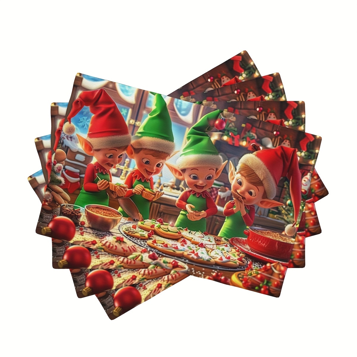 

4pcs Christmas Elf Placemat Set - Heat-resistant, Polyester Table Mats For Holiday Dining & Outdoor Picnics, Digital , Home & Restaurant Decor