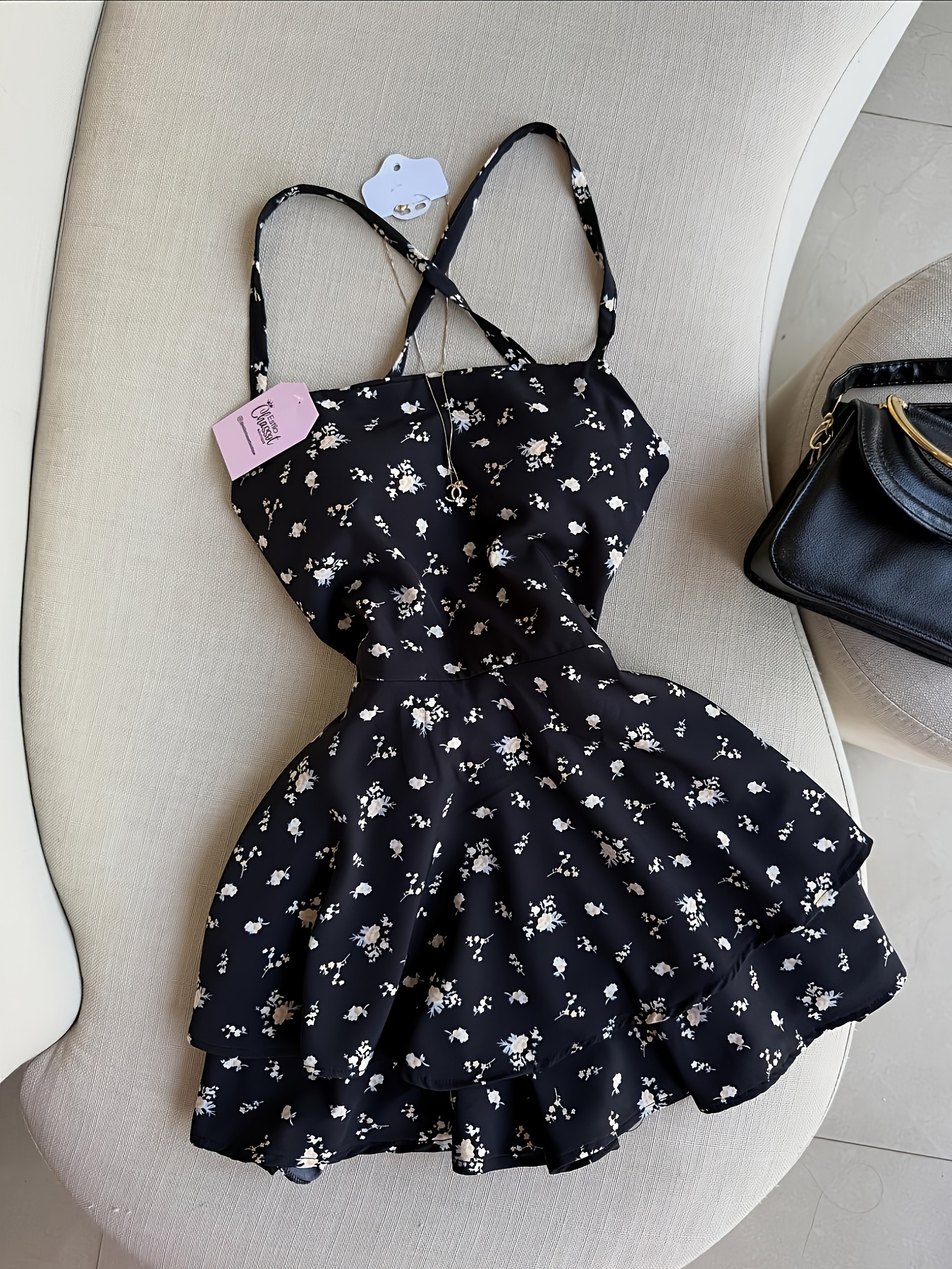   vestido de mujer con estampado floral, tiras en la espalda, sin espalda, multicapa, tipo pastel, ideal para citas, vacaciones, reuniones, fiestas, días festivos y uso  