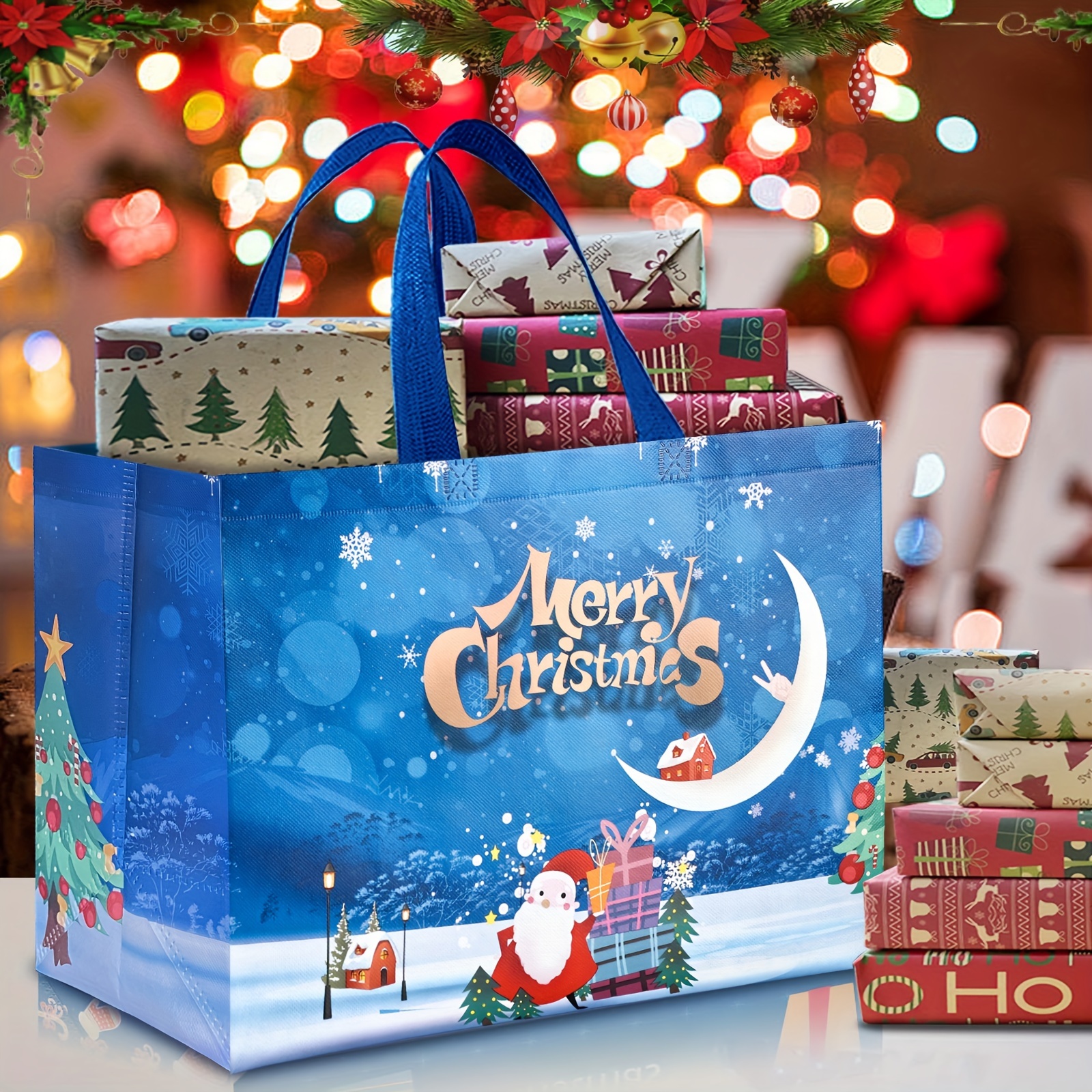 Large Christmas Gift Bags with Handles, Reusable Reinforced Handle Tote  Bags for Groceries, Non-Woven Multipurpose Christmas Party Supplies,